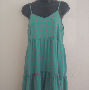 Peace Love California Teal & Pink polka dot dress